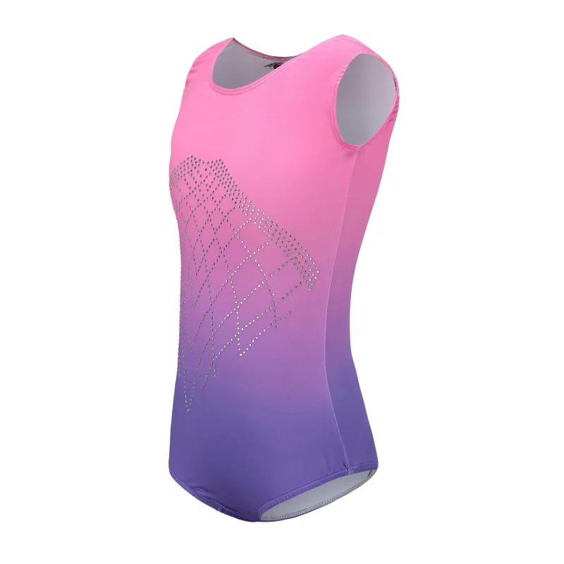 

1pc Girls Diamond highlights Sleeveless Ballet Gymnastics Suit Practice Clothes Gradient Color Dance Clothes