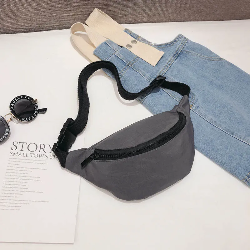 Gray Fanny pack Новая детская поясная сумка для девочек, нагрудная сумка унисекс, поясная сумка, вместительная одноцветная Сумка-бум, Сумка с бананом, сумка через плечо - Цвет: Gray Fanny pack