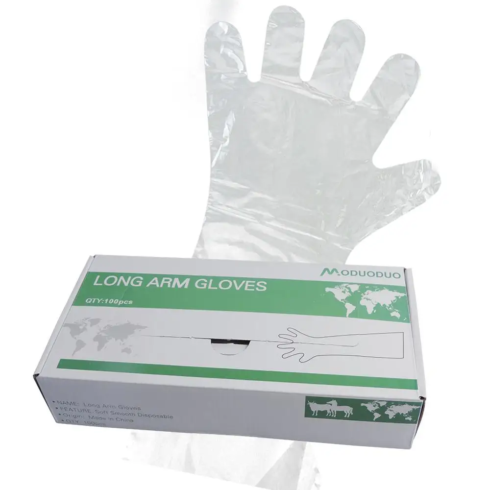 as the picture 100PCS Disposable Soft Plastic Film Gloves Long Arm Veterinary Examination Glove for Farm animal Veterinary supplies - Цвет: as the picture