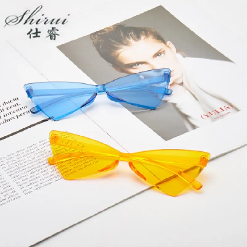2019 Новая мода бескаркасные кошачий глаз солнцезащитные очки Женские Треугольные