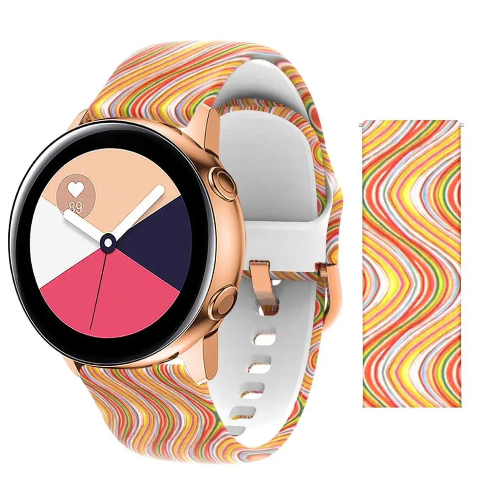 20 мм ремешок для samsung Galaxy Active Watch Band Мягкие силиконовые в форме цветка Печать Спортивный Мягкий ремень цветок браслет с принтом ремешок - Цвет ремешка: Colored wavy lines
