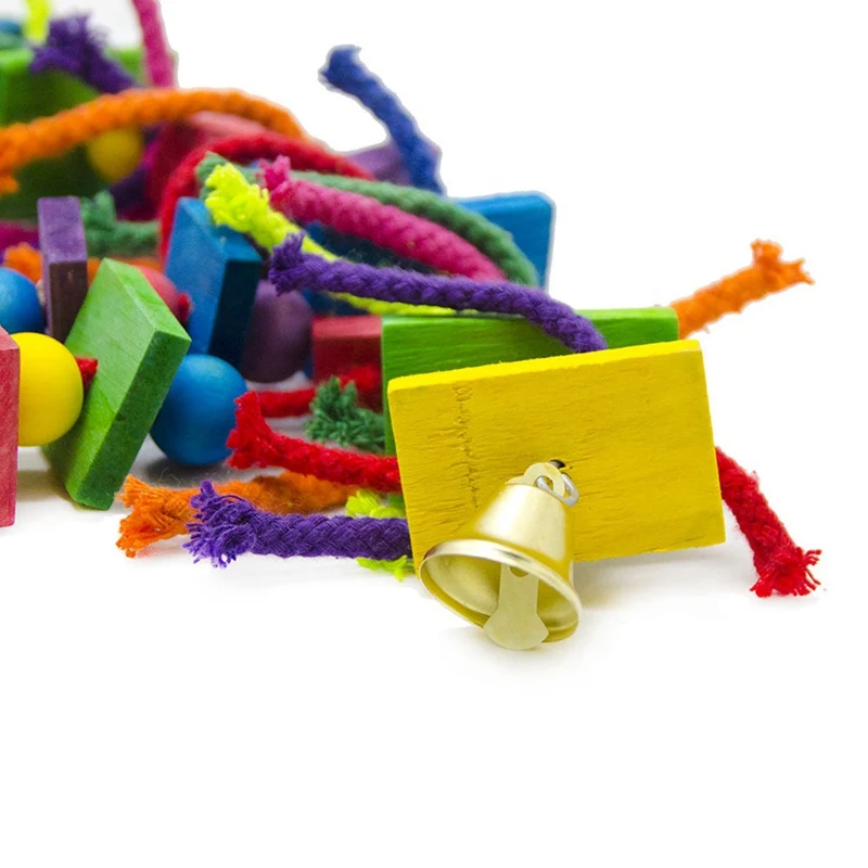 

Rainbow Bridge Parrot Bird Toy For Parakeets Cockatiels Bite Climbing Colorful Wooden Block Cotton Rope Bird Cage Hanging Toy