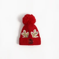 kids boy girl christmas hat winter warm children woolen cap cute elk deer baby knitted hats big ball beanies party caps 1 5 y