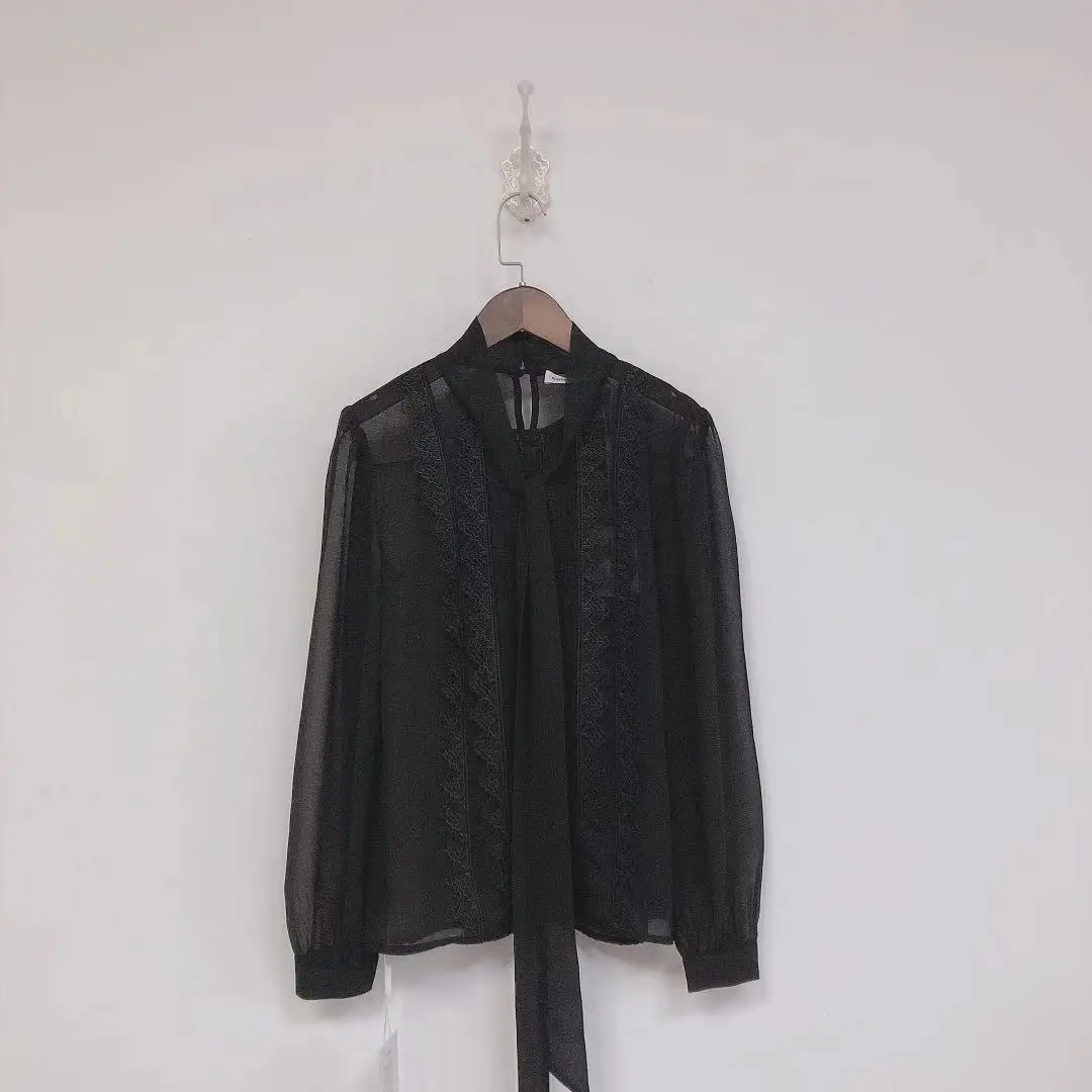 

2021 spring summer women blouses fashion transparent blusas sexys mujer black top vintage female clothes Korean elegant lady ins