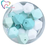 20 pcs hexagon silicone beads 14 mm food grade baby teether bpa free diy necklace pacifier chain baby teething care gift perlas