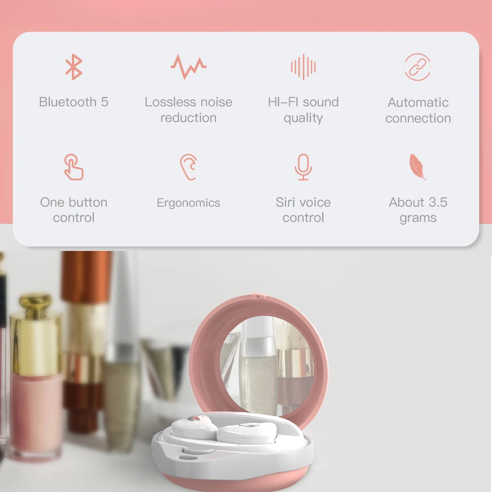 Фото Новинка 2021, TWS 5,0, Bluetooth-наушники, Hi-Fi мини-наушники, беспроводные наушники HD, бинауральные наушники с функцией звонка, с портативным зеркалом, ... №4