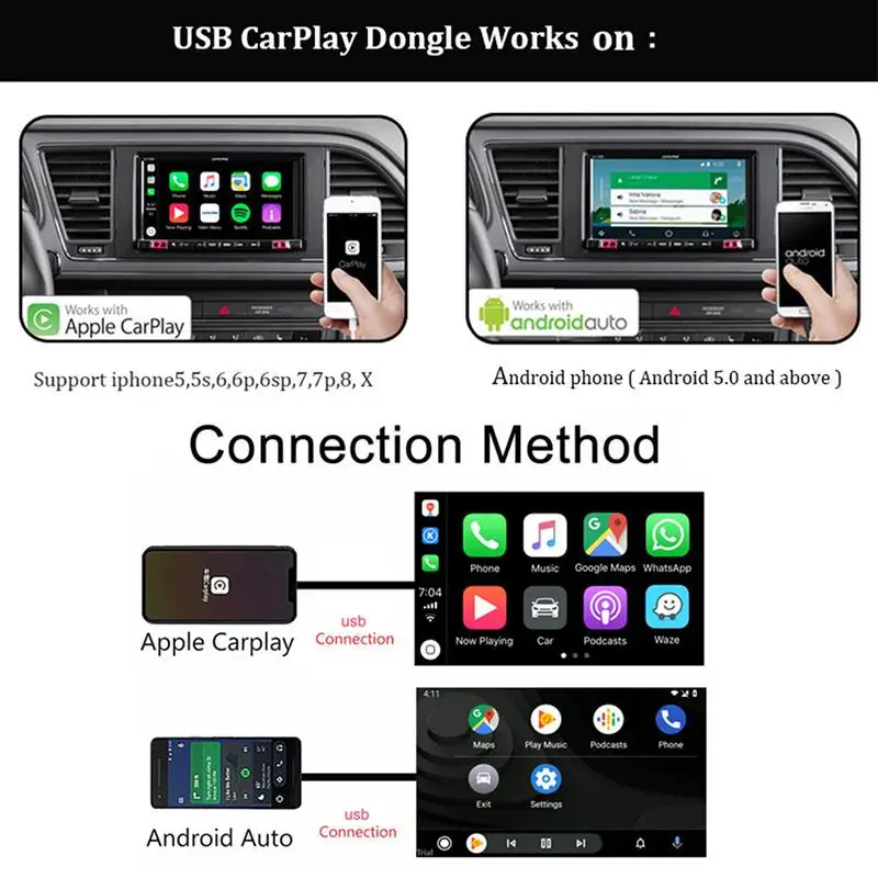 

Black Wired Carplay Adapter Dongle Car TV For iOS Android Screen Mirror Link Car Stereo Player Dongle GPS Carplay Display Dongle