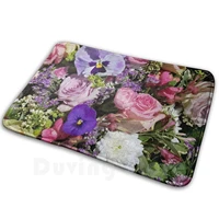 pink purple mix flowers carpet mat rug cushion soft non slip pink purple flower garden roses violas pansy clamatis
