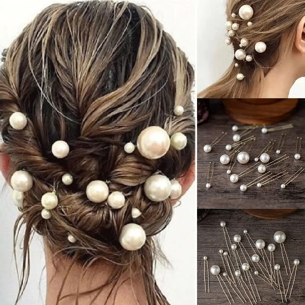 

18pcs Sweet Big Small Pearl Hair Stick Set U Shape Pearl Hair Clip Lady/Girl Hairpin Wedding Bride Headdress Hair Accessories