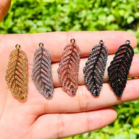 5pcs zirconia paved feather charm pendant women bracelet making girl necklace bling earring handmade jewelry accessory wholesale