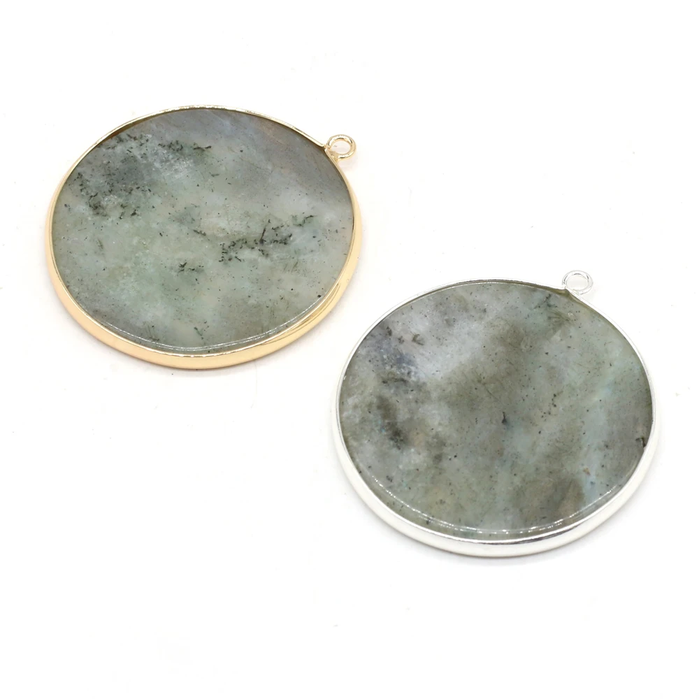 

Natural Semi-precious Stones Circular Pendant Flash Labradorite DIY for Jewelry Making Necklaces Accessories Gift