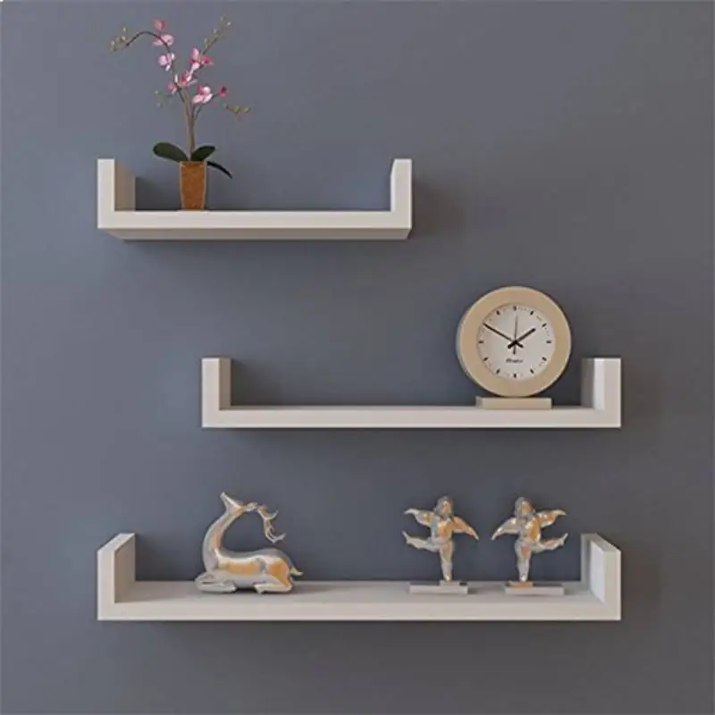 

Set of 3 U-Shaped Floating Display Shelves Ledge Bookshelf Wall Mount Storage Home Decoration White[US-Stock]