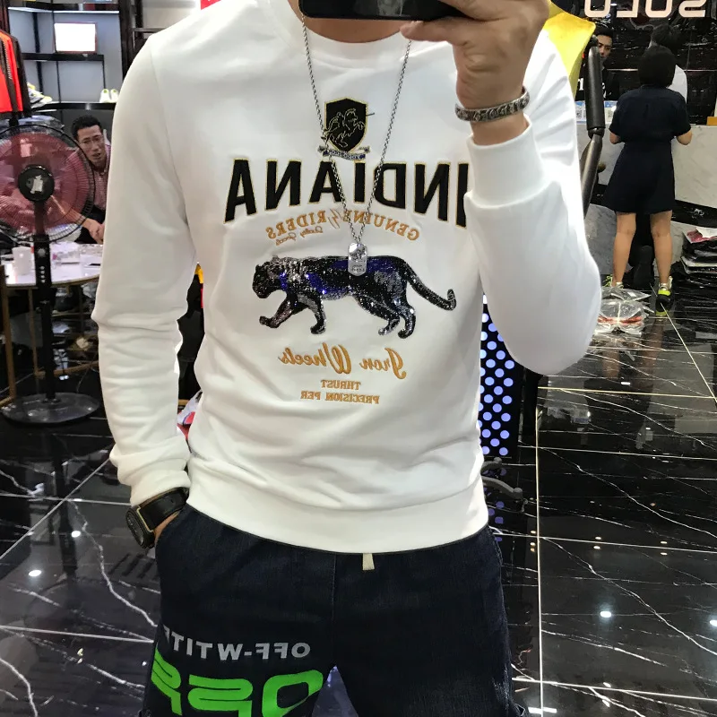 

Fashion Leopard Sweatshirt Cotton Long Sleeve Pullovers Casual Daily Wearing Slim Hoodies Men Clothing Streetwearing Sweatshirt