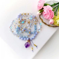 mn34517 mala necklace mystic aura quartz moonstone aquamarine blue lace agate amethyst guru crystal 108 mala prayer beads yoga
