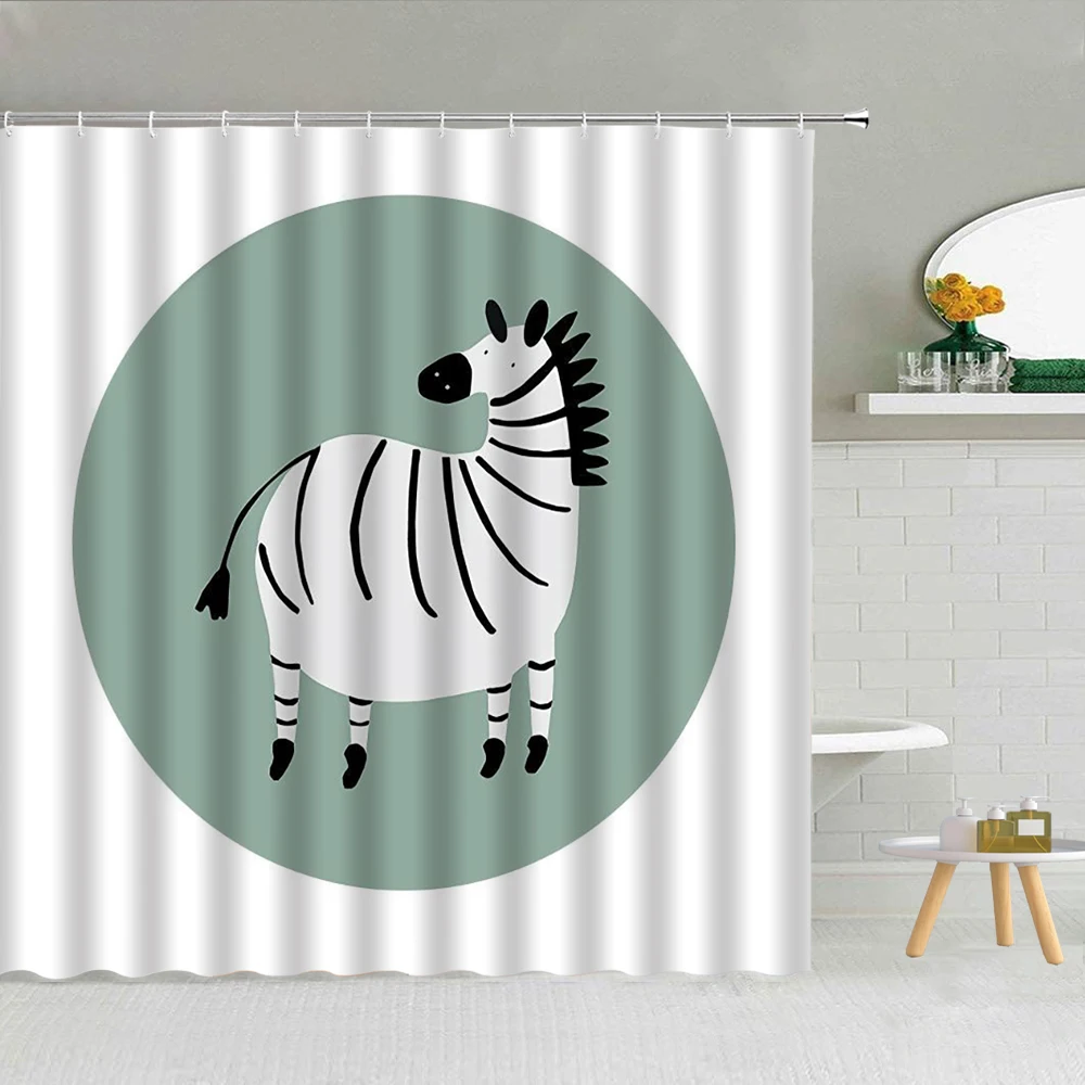 

Animal Knight Horse White Horse Flower Zebra Cartoon Fairy Tale Family Decoration Screen Bathroom Polyester fabric Curtain