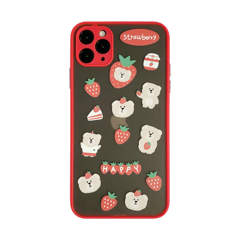 

Red Cartoon Strawberry Bear Soft Case Cover For iPhone 12 Pro 12 Mini 11 Pro Max SE 2020 7 8 7Plus 8Plus XR X XS MAX
