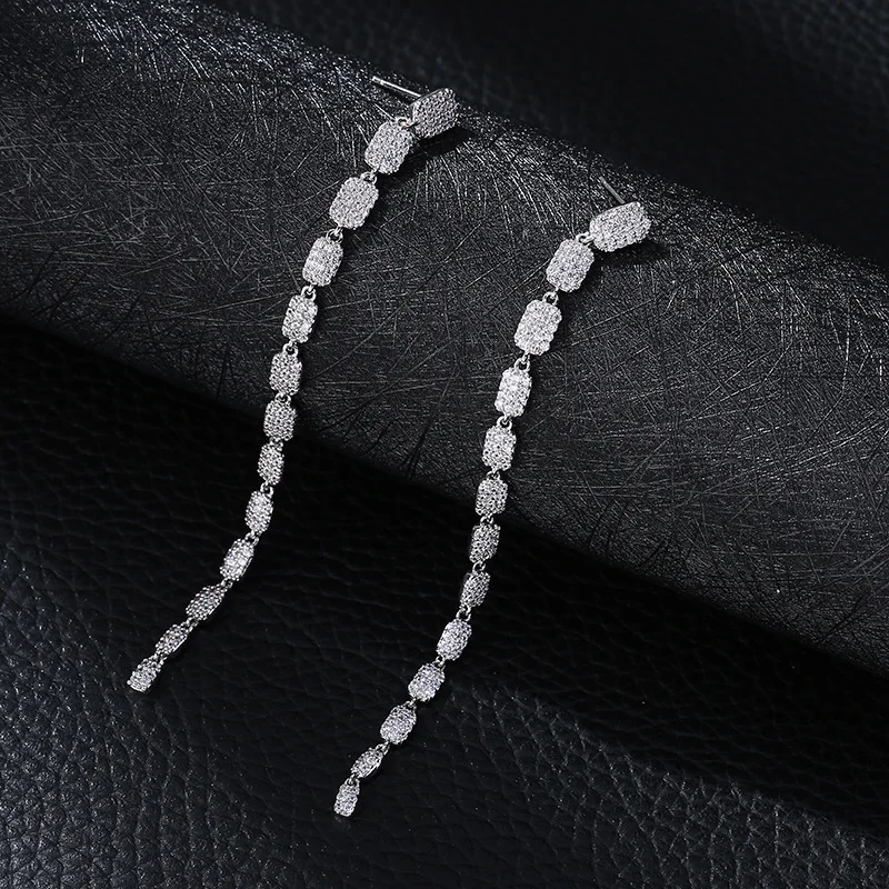 

European and American big brand zircon earrings long tassel earrings ladies exaggerated colorful zircon earrings wholesale jewel