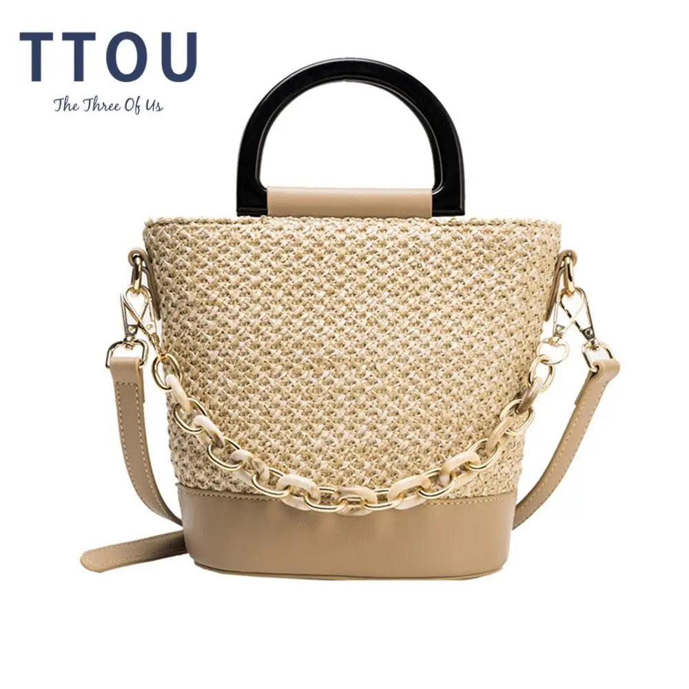 

Small Straw Bucket Bags For Women 2021 Summer Crossbody Bags Lady Travel Purses and Handbags Female Shoulder Messenger Bag