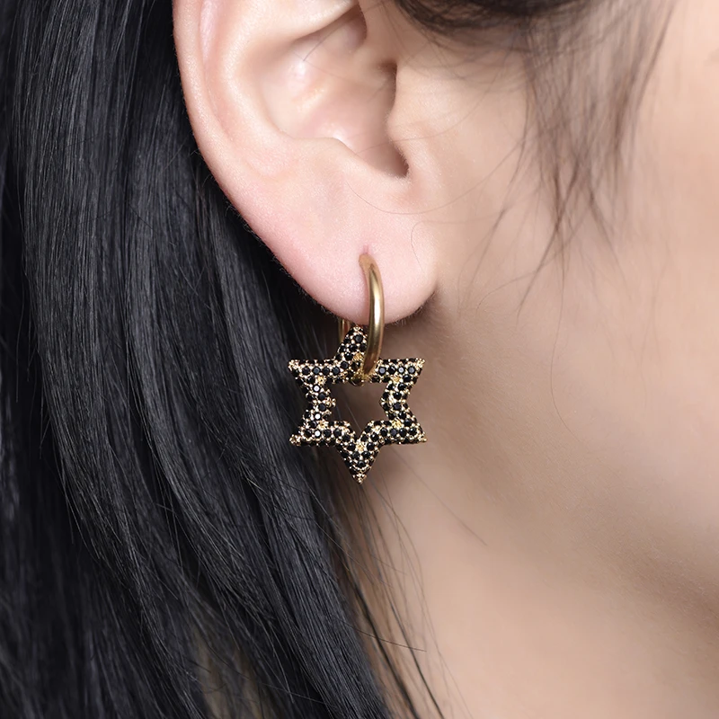 

trendy star charm round hoop earrings for women cubic zircon bling geometric gold color hoop earring pendientes top quality