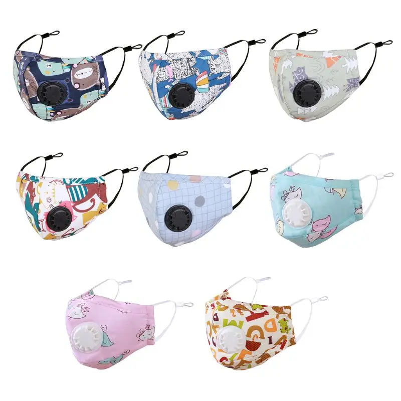 

Reusable Kids Cotton Animal Pattern Mouth Mask with Breathing Valve Replacement Filter Activated Carbon Respirator
