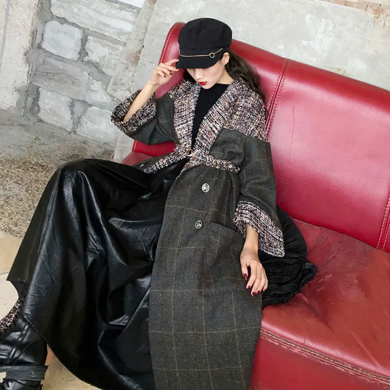 LANMREM 2019 новое осеннее и зимнее женское Ретро клетчатое твидовое стеганое