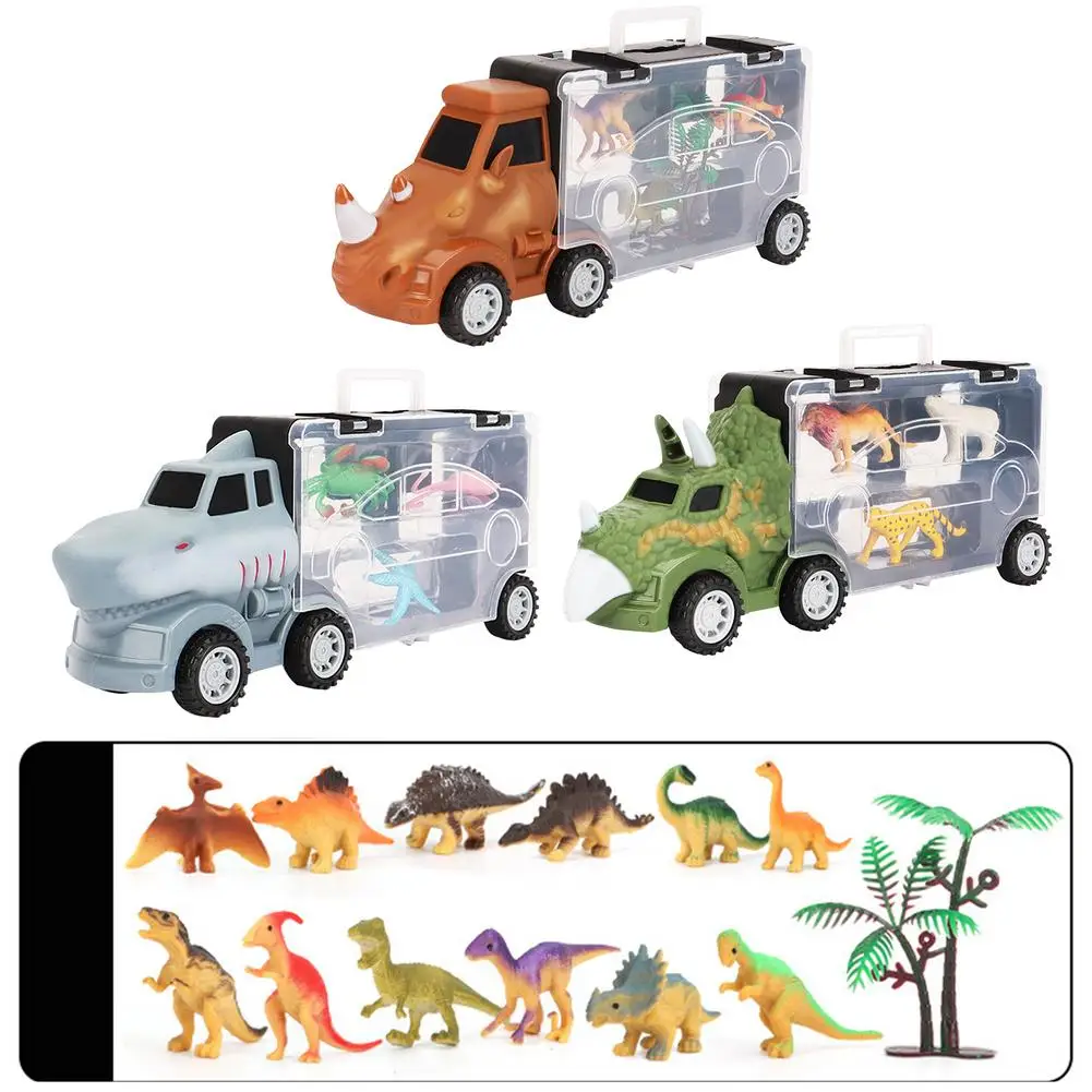 

Car Transporter Carrier Set Animal Storage Carts Animal World Models Sliding Inertial Storage Container Trucks With Collision Re