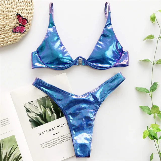

Sexy Neon V-bar Underwired Bikini 2021 Female Swimsuit Women Swimwear Two-pieces Bikini set Push up Bathing Suit