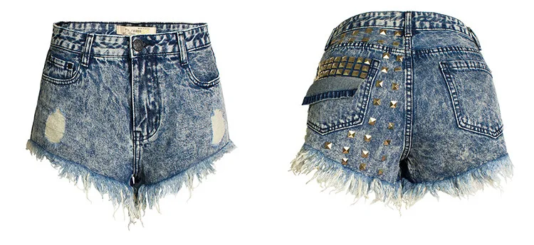 

Rivet Ripped Denim Shorts Women Summer Sexy Short Jeans High Waist Woman Casual Shorts