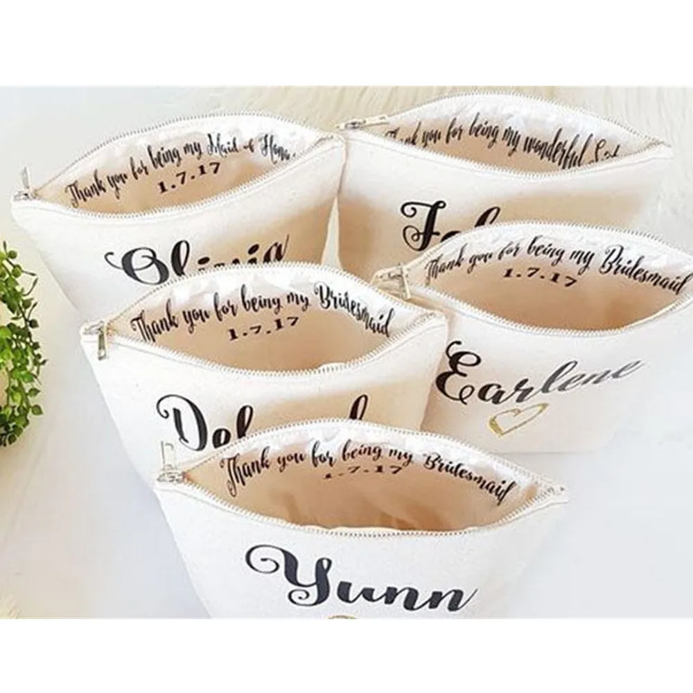 

personalised names wedding bridesmaid bride Pouch birthday wedding Make Up comestic makeup Canvas Bags Gift