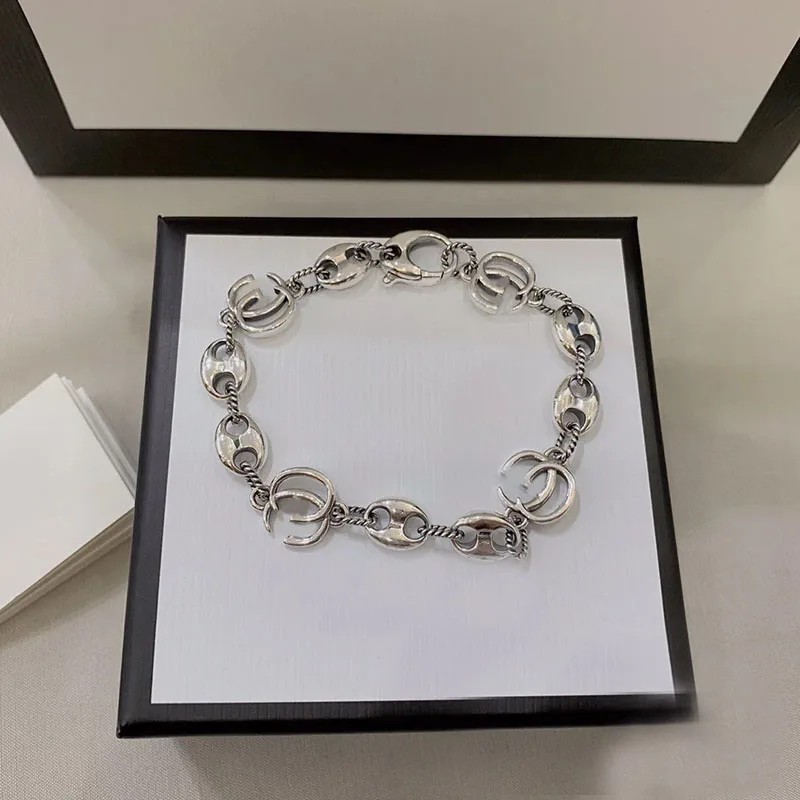 

925 Sterling Silver Pig Nose Double G Bracelet Luxury Charm Retro Trend Men And Women Bracelet Original Design Exquisite Jewelry
