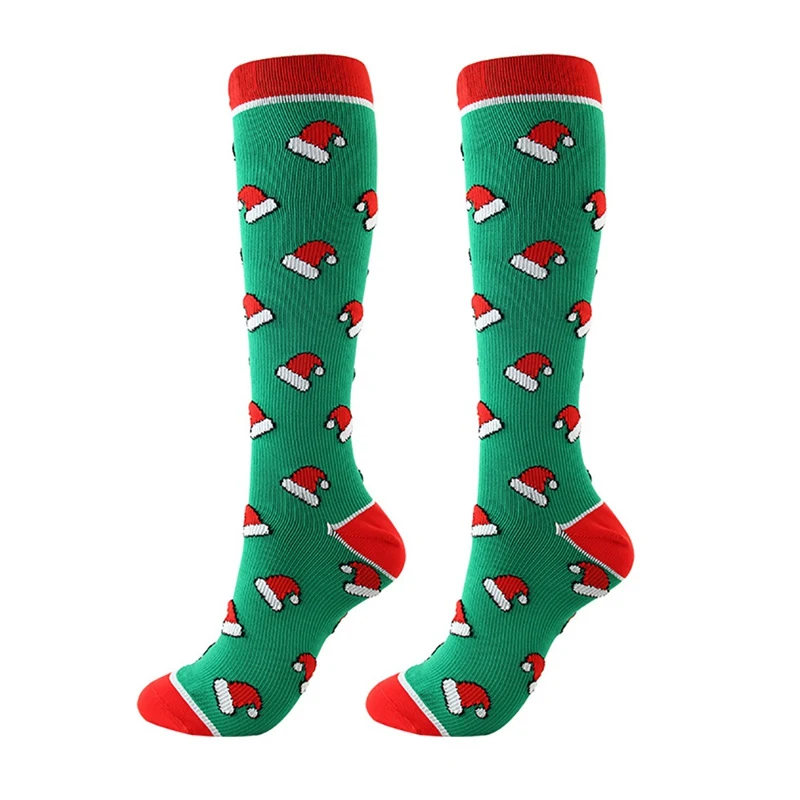 

AISPORT Compression Socks Knee High/Long Christmas Cap Tree Deer Striped Printed Polyester Nylon Hosiery Footwear Accessories