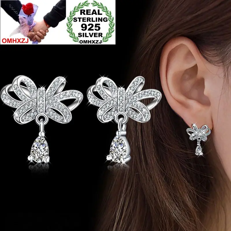 

OMHXZJ, оптовая продажа, Индивидуальные Модные женские серьги-гвоздики из стерлингового серебра 30% пробы с белым цирконием ААА, подарок на свад...