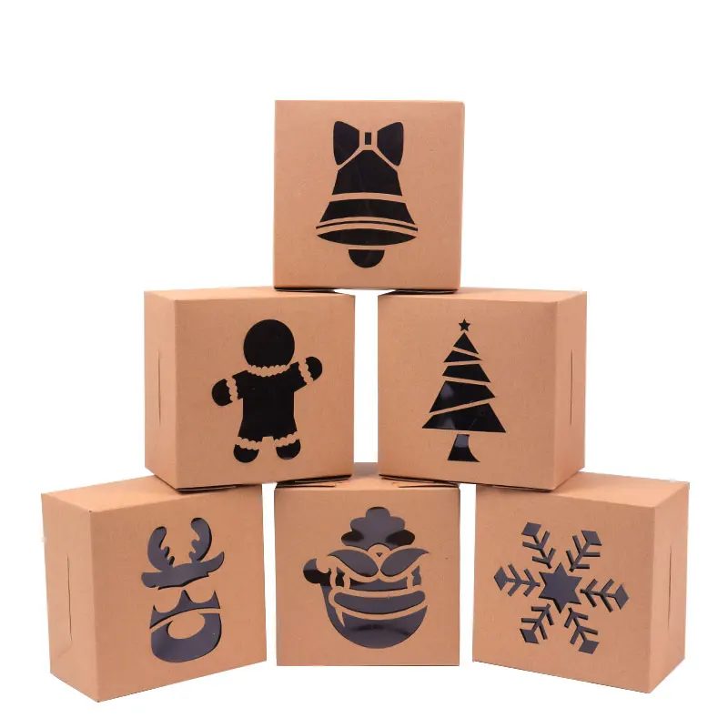 

5pcs Christmas Kraft Paper Cookie Gift Boxes Bakery Candy Packaging Box Xmas Treat Boxes Navidad Kids Gift New Year Party Decor
