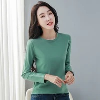 spring new womens t shirts long sleeve o neck fashion korean t shirt tees femme solid basic all match soft cotton tops female