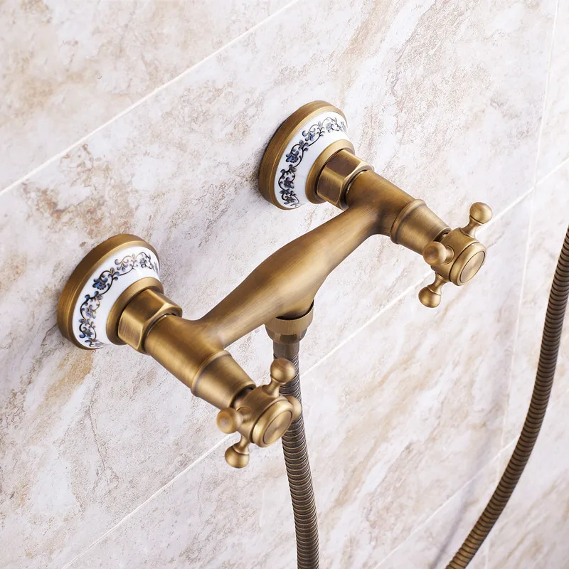 shower faucets antique brass ceramics bathtub faucets rain shower handheld bathroom sanitary wall mount shower mixer tap free global shipping