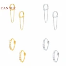 Женские Классические круглые серьги-цепочки CANNER из настоящего серебра 925 пробы, серьги-обручи с цирконием и бриллиантами