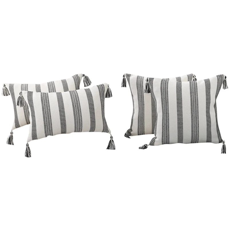 

Pillow Covers Woven Textured Pillow Covers With Tassels For Couch For Living Room, Bedroom, Home Decor 2 Pieces