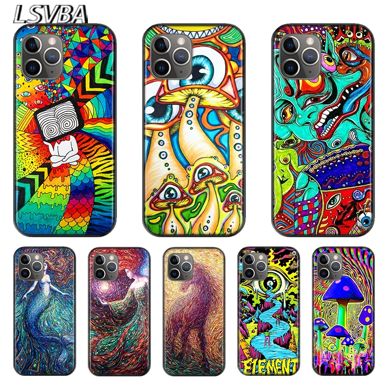

Colourful Psychedelic Trippy Art For Apple iPhone 12 11 XS Pro Max Mini XR X 8 7 6 6S Plus 5 SE 2020 Black soft Cover Phone Case