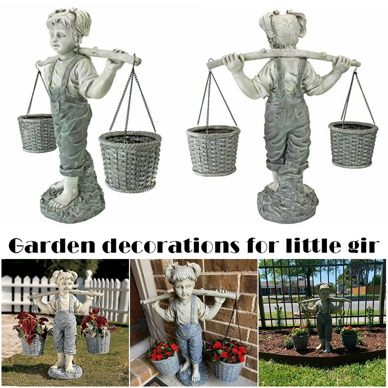 

Creative Flowers for Felicity Little Girl Garden Statue Two Tone Stone Garden Statues 16*14.5*5.5 cm Yard Garden Art Decoration