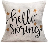 doitely hello spring throw pillow covers handwriting words with flowers cotton linen retro style outdoor pillow cases square