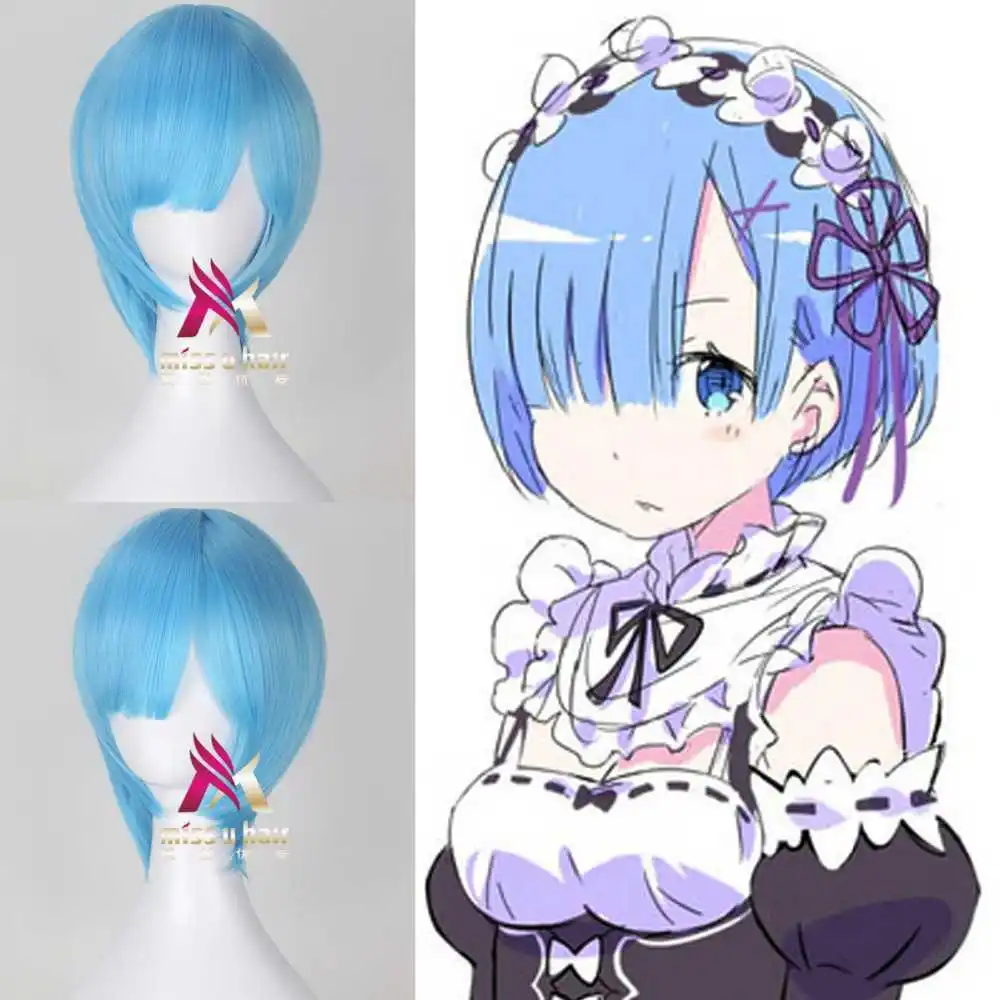 

Женский парик для косплея Ram Rem, с надписью «Re: жизнь в другом мире», с нулевой границей, с короткими прямыми волосами розового и голубого цвет...