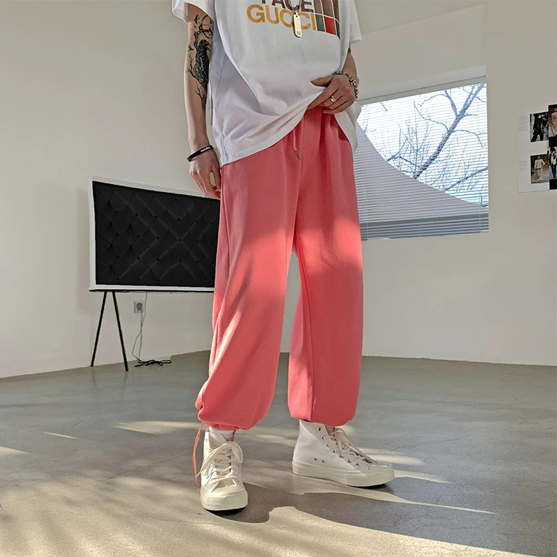 Молодежные модные мужские уличные спортивные брюки с завязкой на талии черные