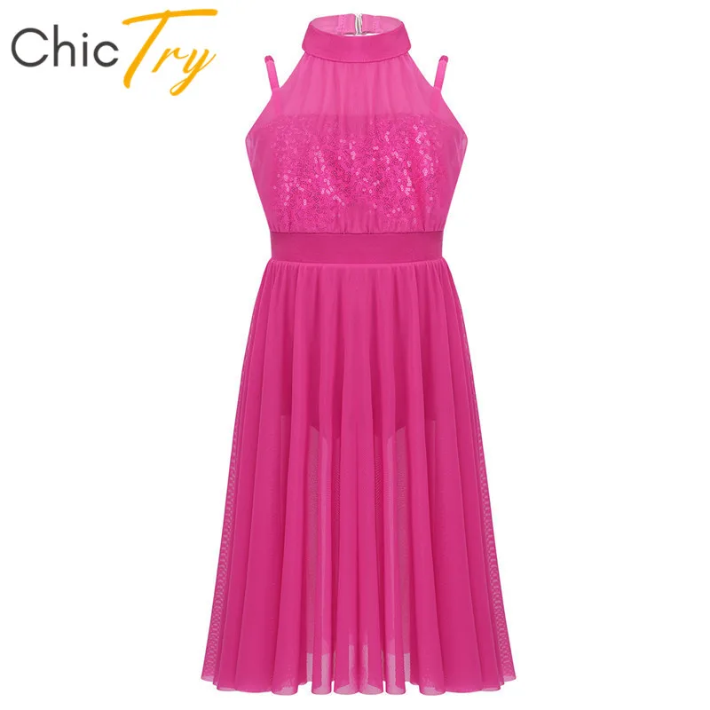 

ChicTry Kids Teens Sequined Gymnastics Leotard Girls Tulle Dancewear Ballet Figure Skating Dress Ballroom Lyrical Dance Costumes