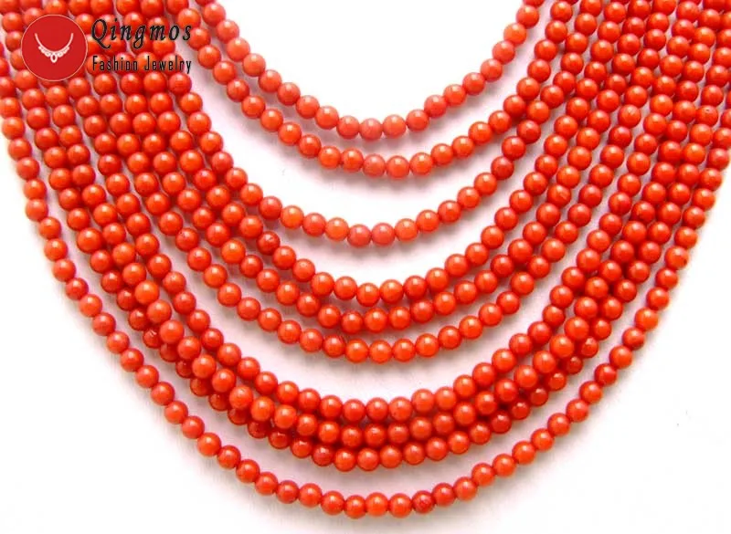 Женское Ожерелье Qingmos 3-4 мм колье из натурального красного коралла с натуральным