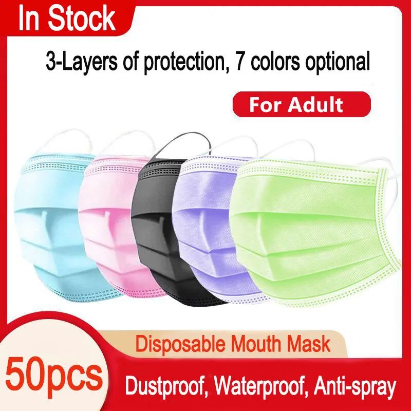 50 шт. разноцветные ежедневные одноразовые маски 3 слоя s нетканые расплавленные