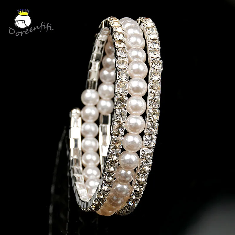 

12pcs/Dozen Czech Silver Color Pearls Women Bangles Bracelets Female Trendy Jewelry Wedding Bridal Bangle Party Gift Jewellery