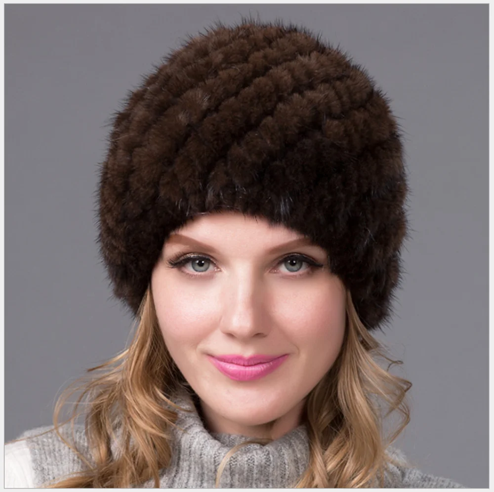 New Arrival Knit Hat Ladies Real Natural Mink Fur Cap Wholesale Womens Caps Lovely Warm Winter Beanies Hats Ushanka