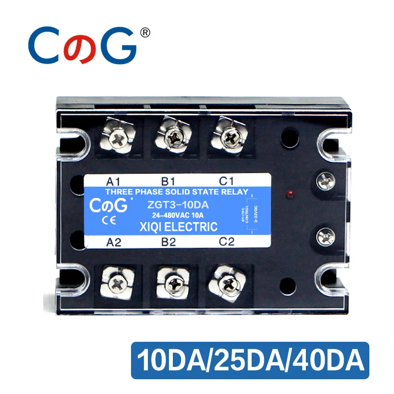 

CG 3 Phase 10A 25A 40A DA 60A 80A 100A 150 200A Three Phase SSR 3-32V DC Control 24-480V AC Solid State Relay SSR AC Three DC-AC