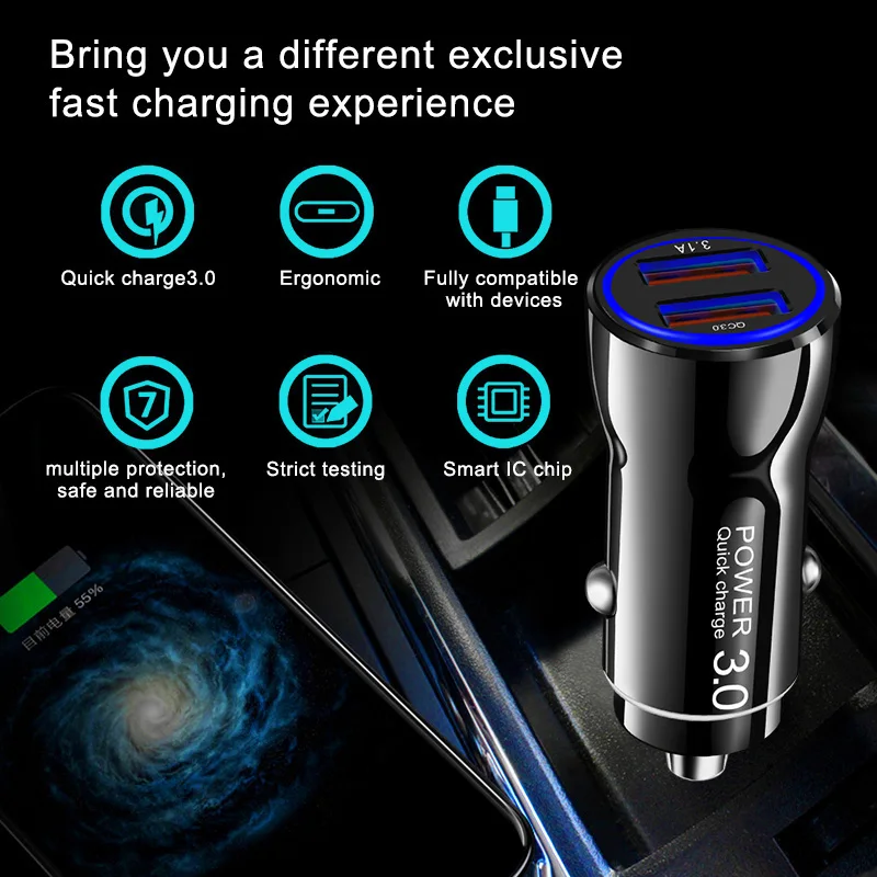 Crauch 5V3A Dual USB Автомобильное зарядное устройство quick charge 3,0 для iPhone X 7 8 samsung S9 huawei Xiaomi QC3.0 быстрое автомобильное зарядное устройство для телефона и планшета
