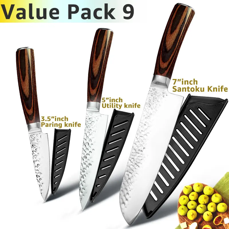 Value pack 9 Кухонный нож, 8 дюймов, профессиональные японские поварские ножи 7CR17 440C, высокоуглеродистая Нержавеющая сталь, нож для мяса, нож сантоку - Цвет: Value pack 9